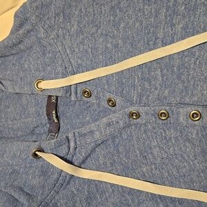 Prana Blue Hoodie with Cream Drawstrings